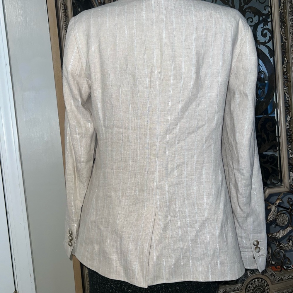 LOFT Cream Striped Single-Button Blazer - Picture 3 of 4